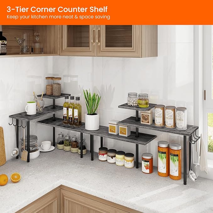 Homode Kitchen Countertop Organizer, 3 Tier Corner Shelf Bathroom Counter - Image 3