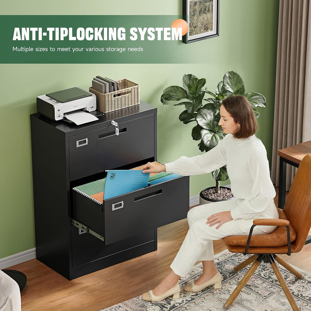 letaya 3 drawer file cabinets with lock,metal lateral, side view