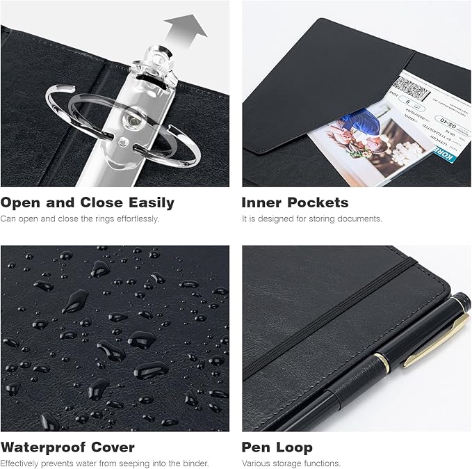 Ospelelf 3 Ring Binder with Clipboard 2 Inch Leather Binder - Image 6