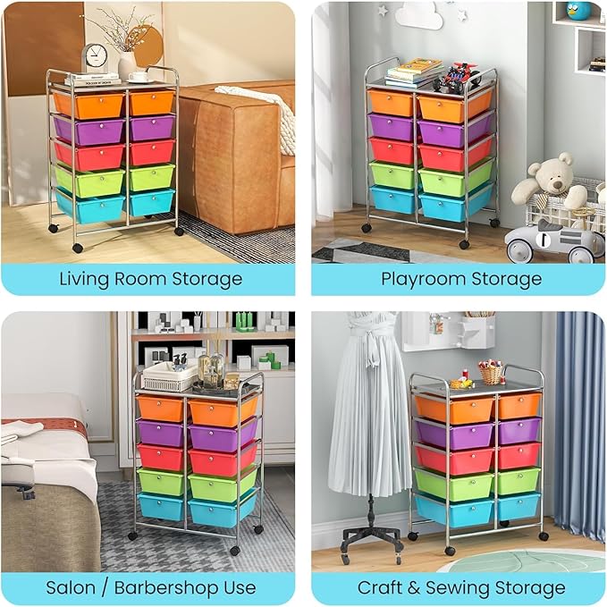 LDAILY 10 Drawer Rolling Cart, Storage Cart Organizer on Wheels, Drawer Cart - Image 9
