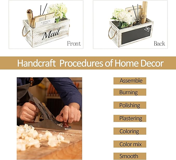 HoreZer Wood Mail Holder Box, Decorative Mail Organizer Box Countertop - Image 7