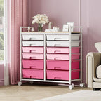 Rolling Storage Cart with 12 Drawers, Wooden Tabletop Utility Cart - Image 8