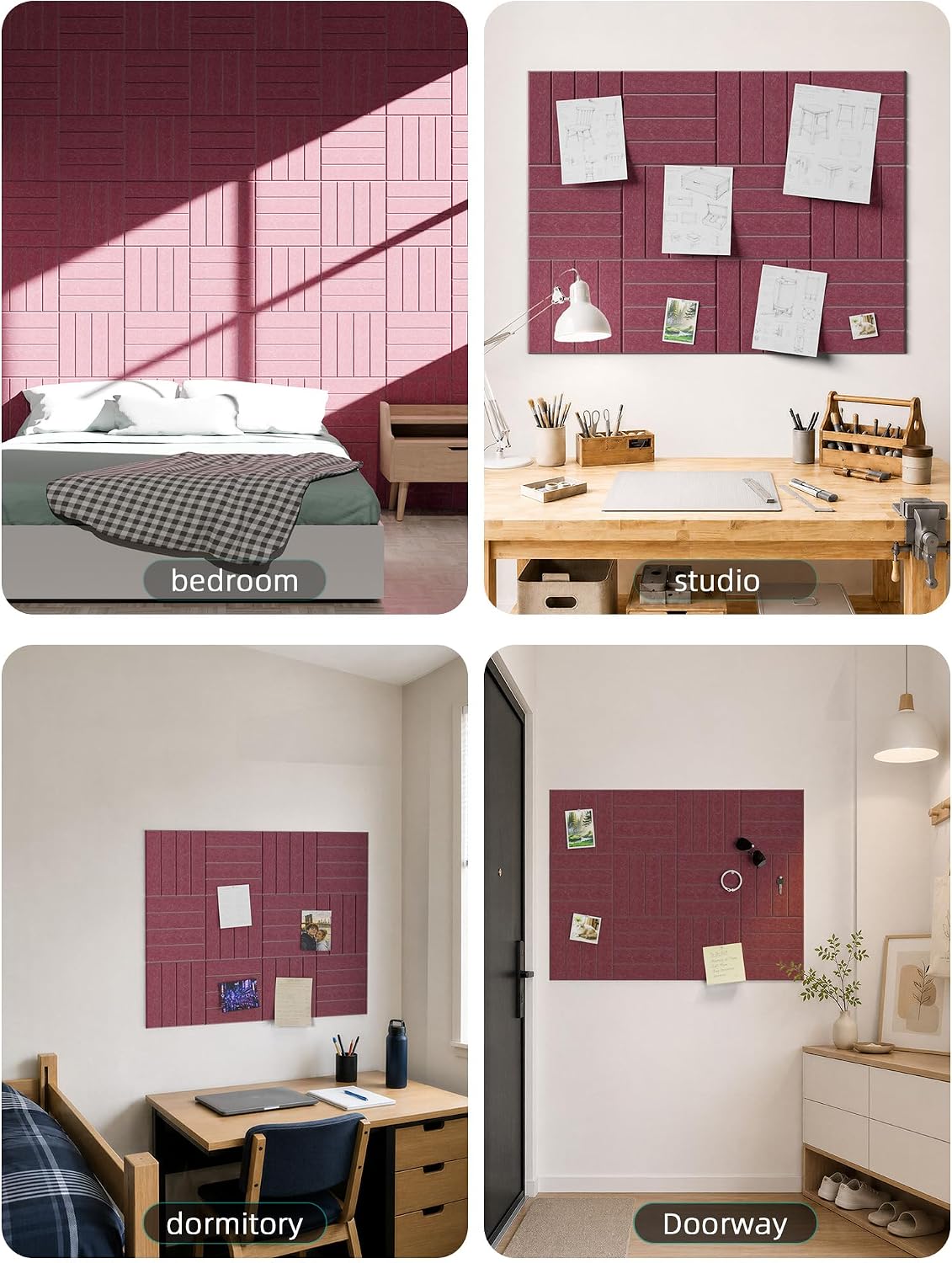 Felt Bulletin Board Tiles 48"x36", 12-Pack, Self-Adhesive Pin Board...