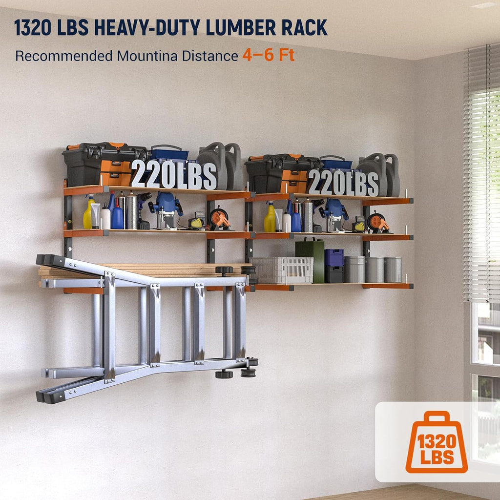 lumber storage rack, 6 tier heavy duty wood, side view