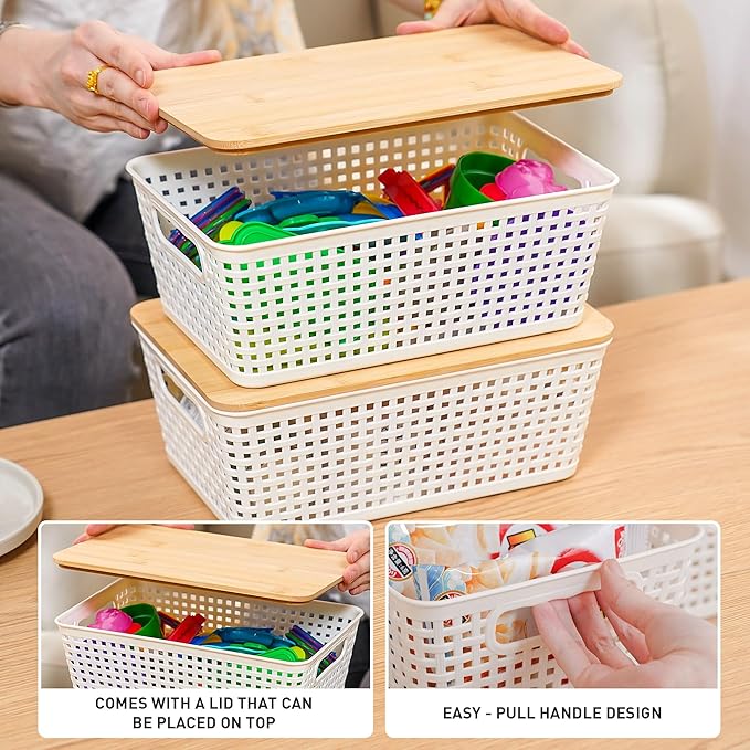 Anywish Storage Bins with Lids 8 Packs, Plastic Storage Bins with Bamboo Lids - Image 6