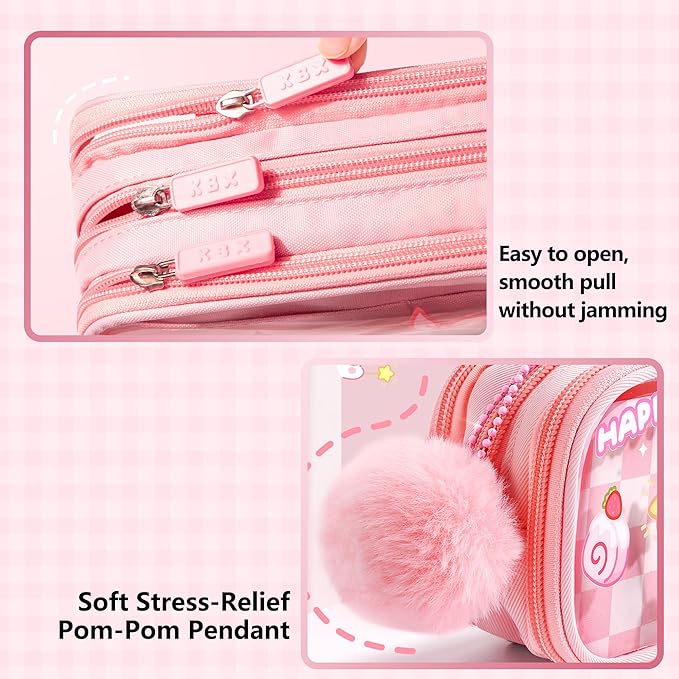 UINSUE Cute Pen case Adorable Bunny Transparent 3-Layer Large Capacity Pencil - Image 5