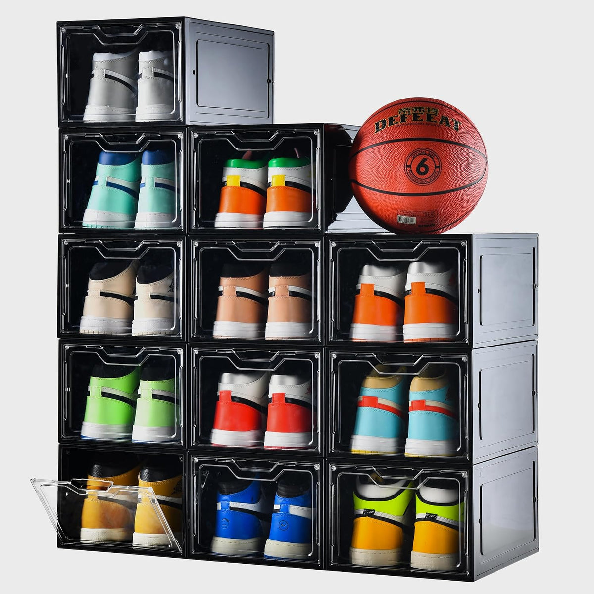 12 Pack Shoe Boxes Organizer, Magnetic Door Shoe Storage Boxes, Fit up to US