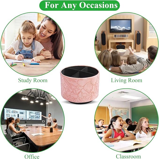 Hennaja Round Leather Art Supply Organizer, Remote Control Holder, 360 Degree - Image 8