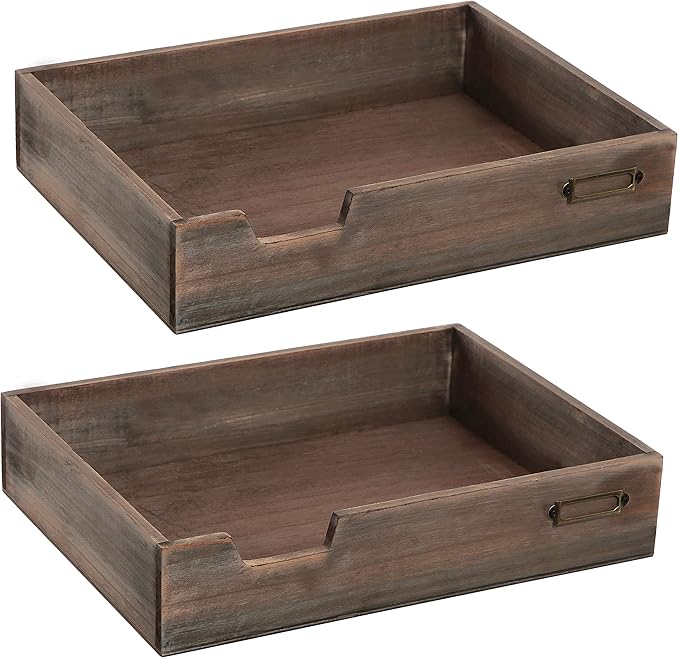 MyGift Set of 2 Vintage Distressed Finish Brown Wood Stackable Office Desktop - Image 6