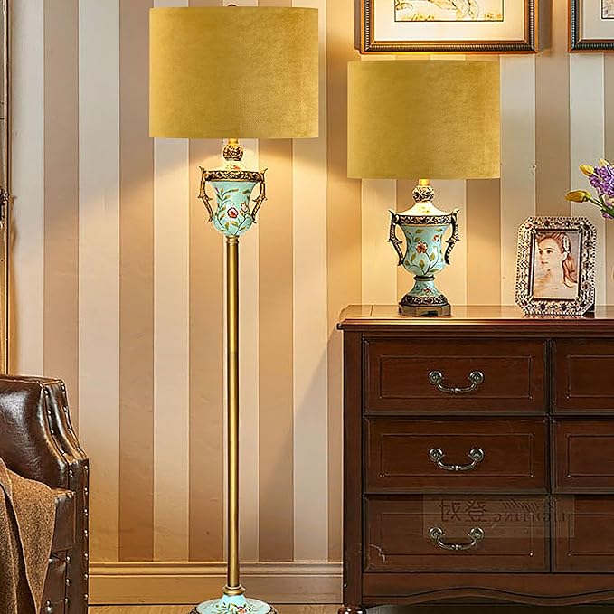 GO&SO Set of 2 Large Drum Yellow Velvet Lamp Shade -16" Top x 16" Bottom x 12" - Image 7
