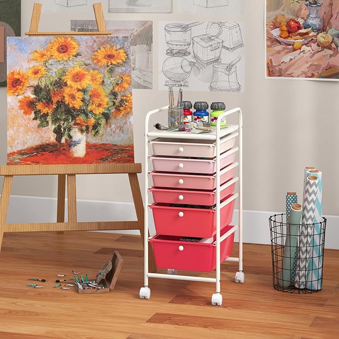 Giantex 6 Storage Drawer Cart Rolling Organizer Cart - Image 4
