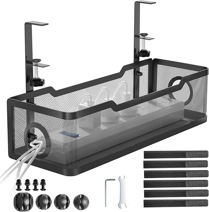 Under Desk Cable Management Tray Black, Cinati Wire Organizers No Drill by Cinati