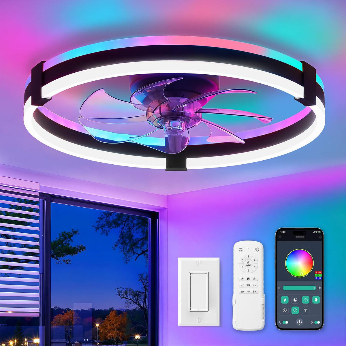 zmishibo 20" rgb low profile ceiling fans with, main product view