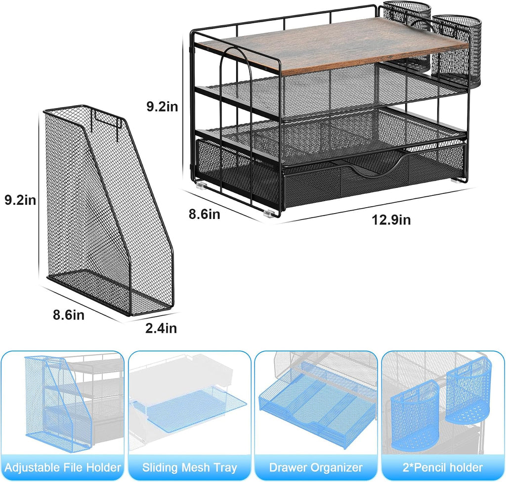 gianotter desk organizers and accessories with file holder showing dimensions