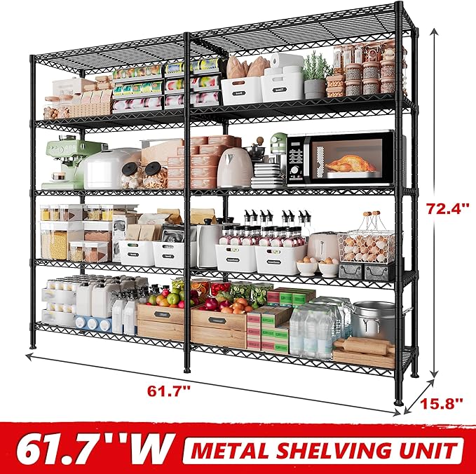 5 Tier Storage Shelves Metal Shelving Unit Load 1500LBS, Adjustable Wire - Image 9