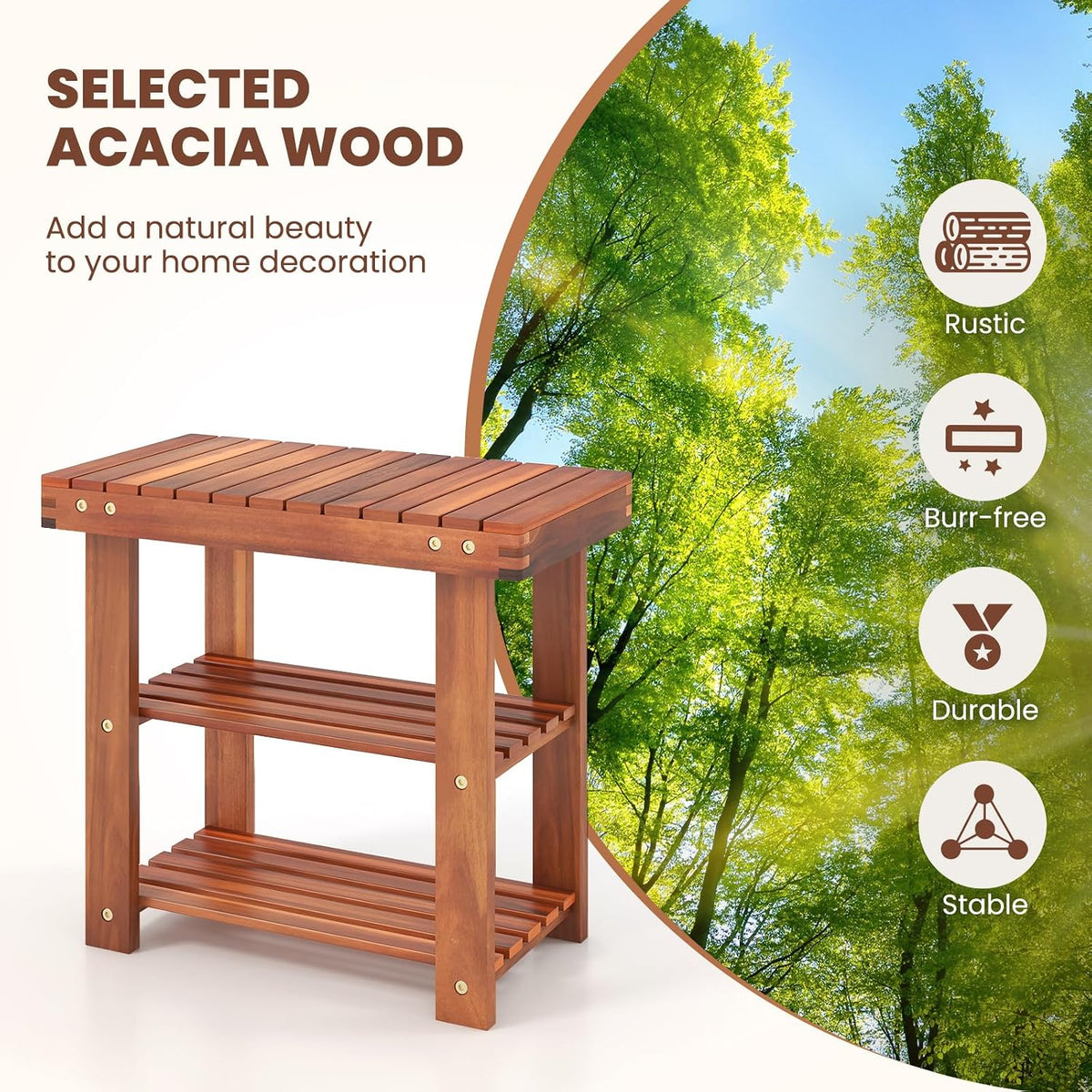 tangkula acacia wood 3-tier shoe rack bench, walnut, package contents