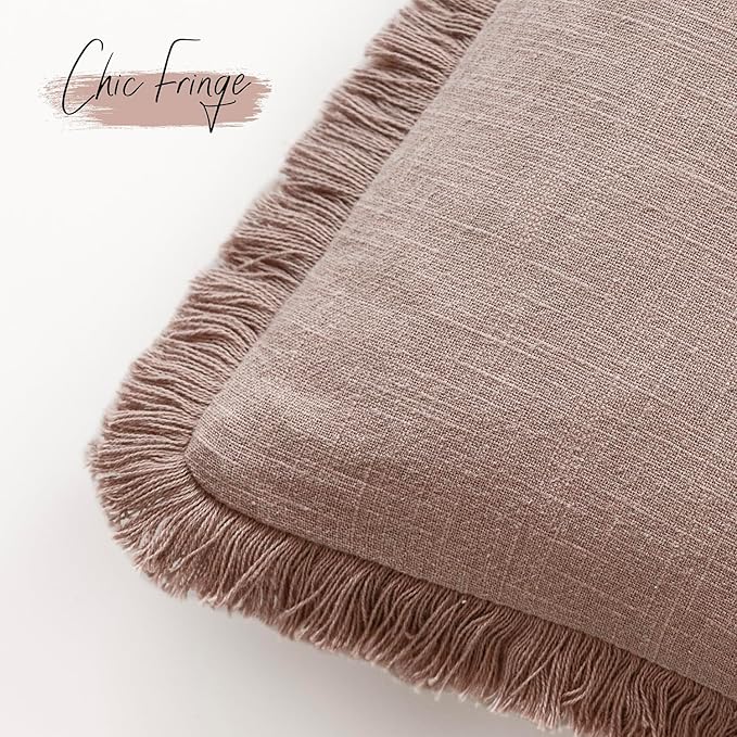 Foindtower Set of 2 Decorative Linen Fringe Throw Pillow Covers Cozy Boho - Image 3