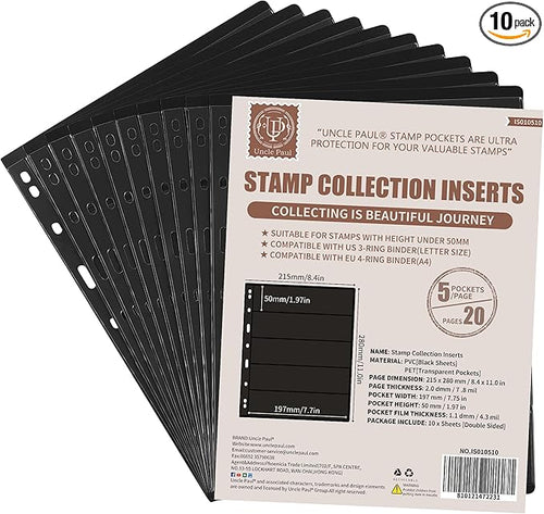 10 Sheets 20 Pages Postage Stamp Album Pages, 5 Pockets 7.7X 1.97in Stamp by UnclePaul