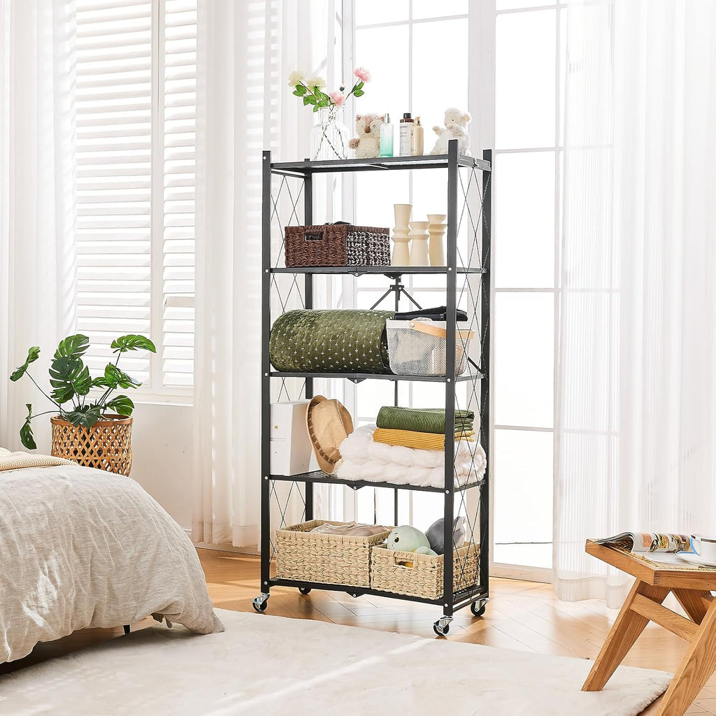 brian & dany 5-tier foldable storage shelves with shown in use