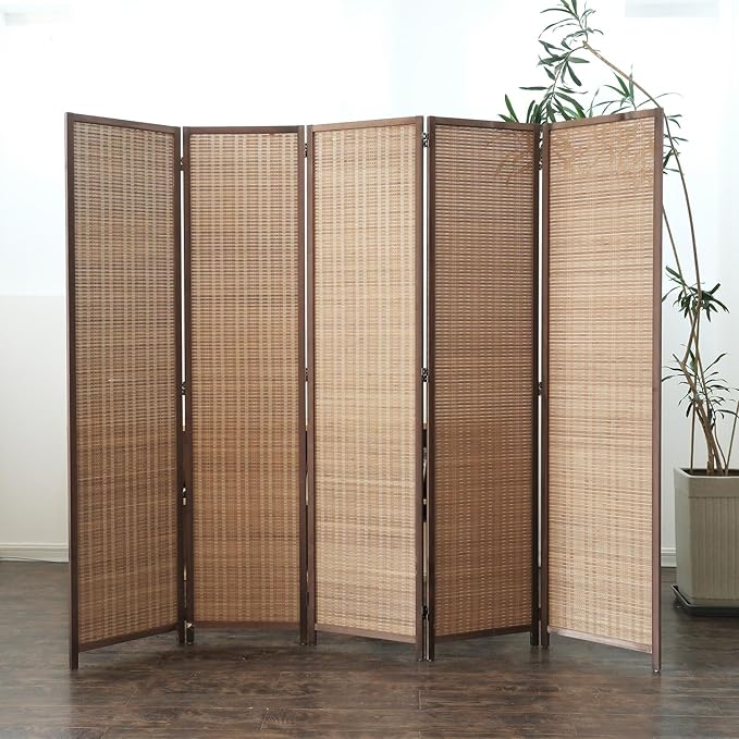 Furnnylane 5 Panel Bamboo Room Divider and Folding Panel Screen, Bamboo Panel - Image 2
