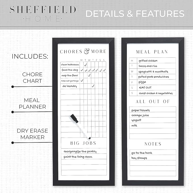 Sheffield Home Set of Two Family Planner Dry Erase Boards Featuring, Chore Chart - Image 4