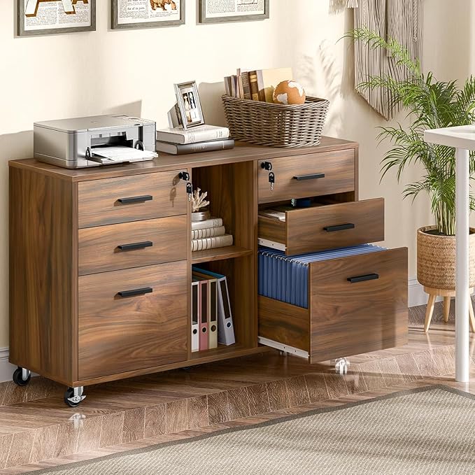 Lateral File Cabinet with Lock, Large Mobile Storage Filing Cabinet with 6 - Image 3