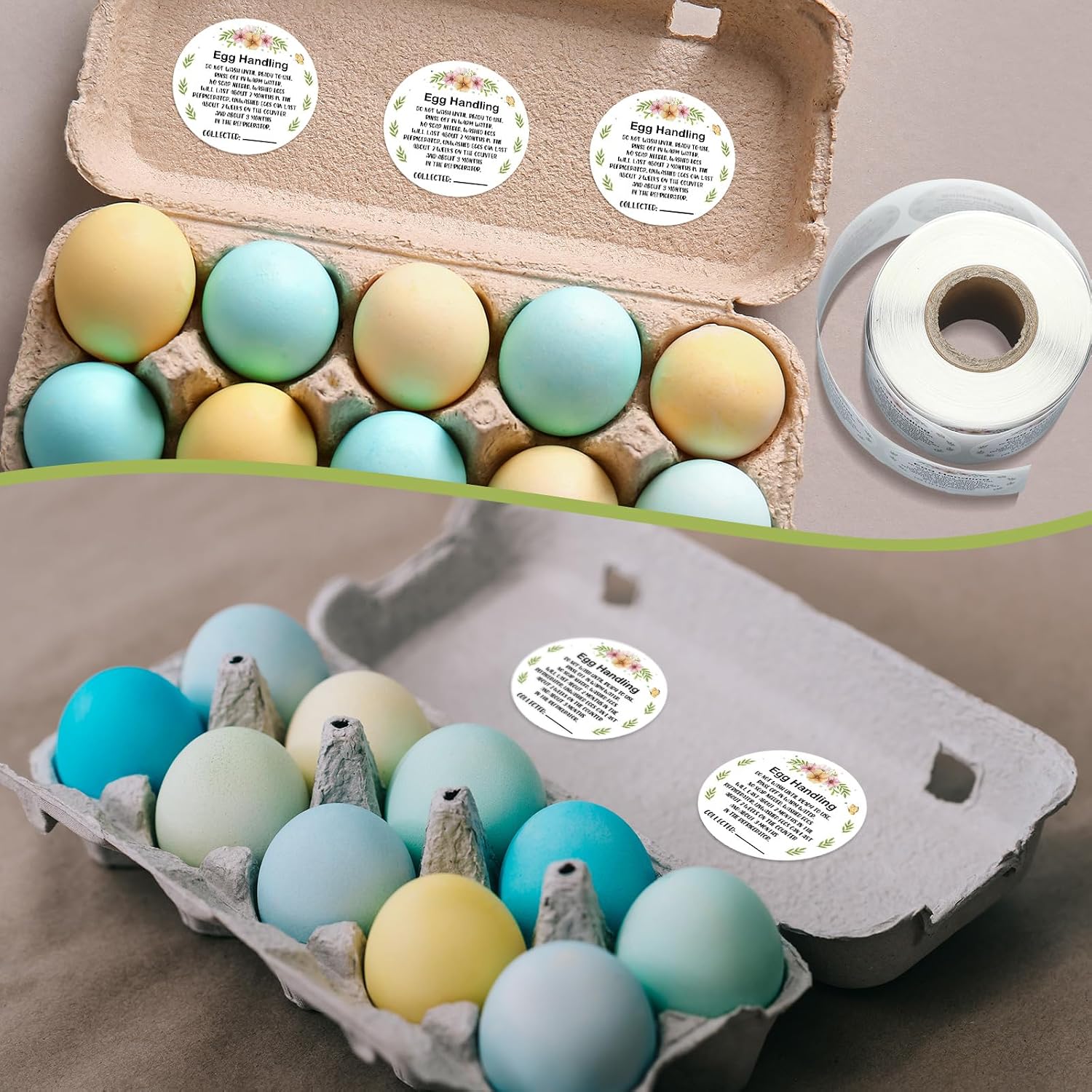 Fulmoon 2 Inch 500 Pcs Farmers Fresh Eggs Stickers Paper Market Egg Handling Stickers for Easter Unwashed Egg Labels Creative Easter Decoration Gifts (White)