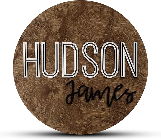 Custom Round Nursery Name Sign, Personalized Wooden Wall Plaque, Baby Shower by HickoryHollowDesigns