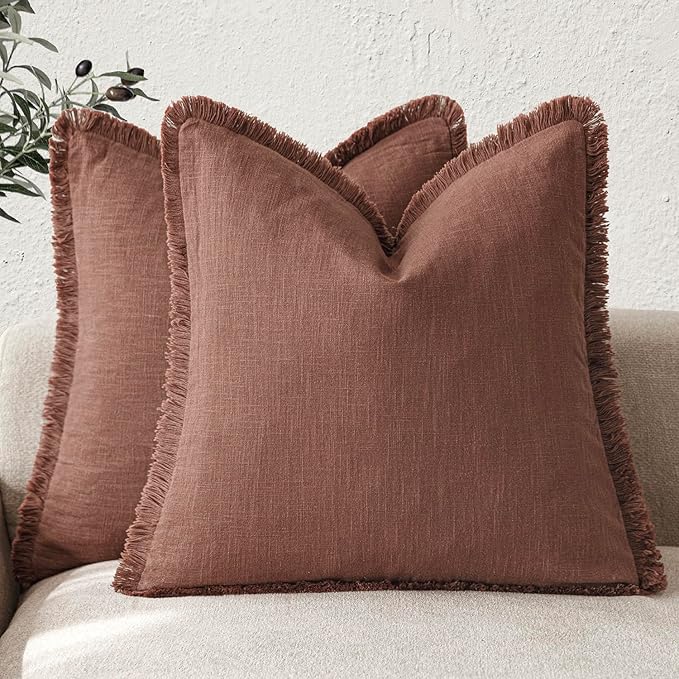 Foindtower Set of 2 Decorative Linen Fringe Throw Pillow Covers Boho Farmhouse by Foindtower