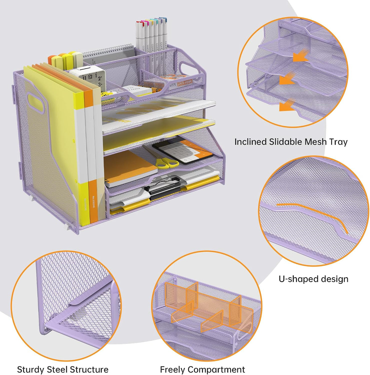 yinghua 5-tier mesh desk organizer and file holder showing dimensions