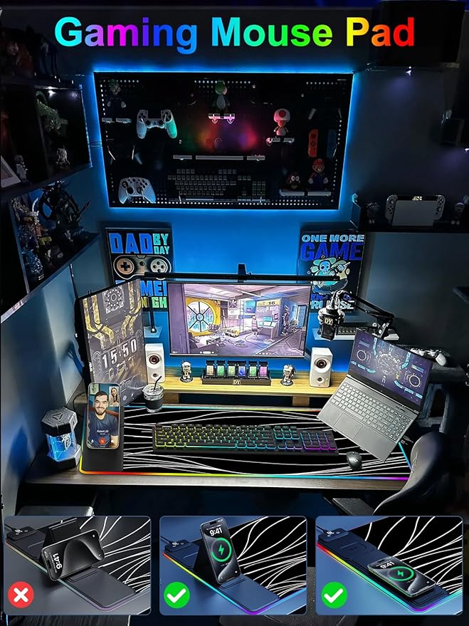 XXL Mouse Pad with Phone Holder, RGB Desk Mat with 15W Fast Charging, LED Large - Image 7