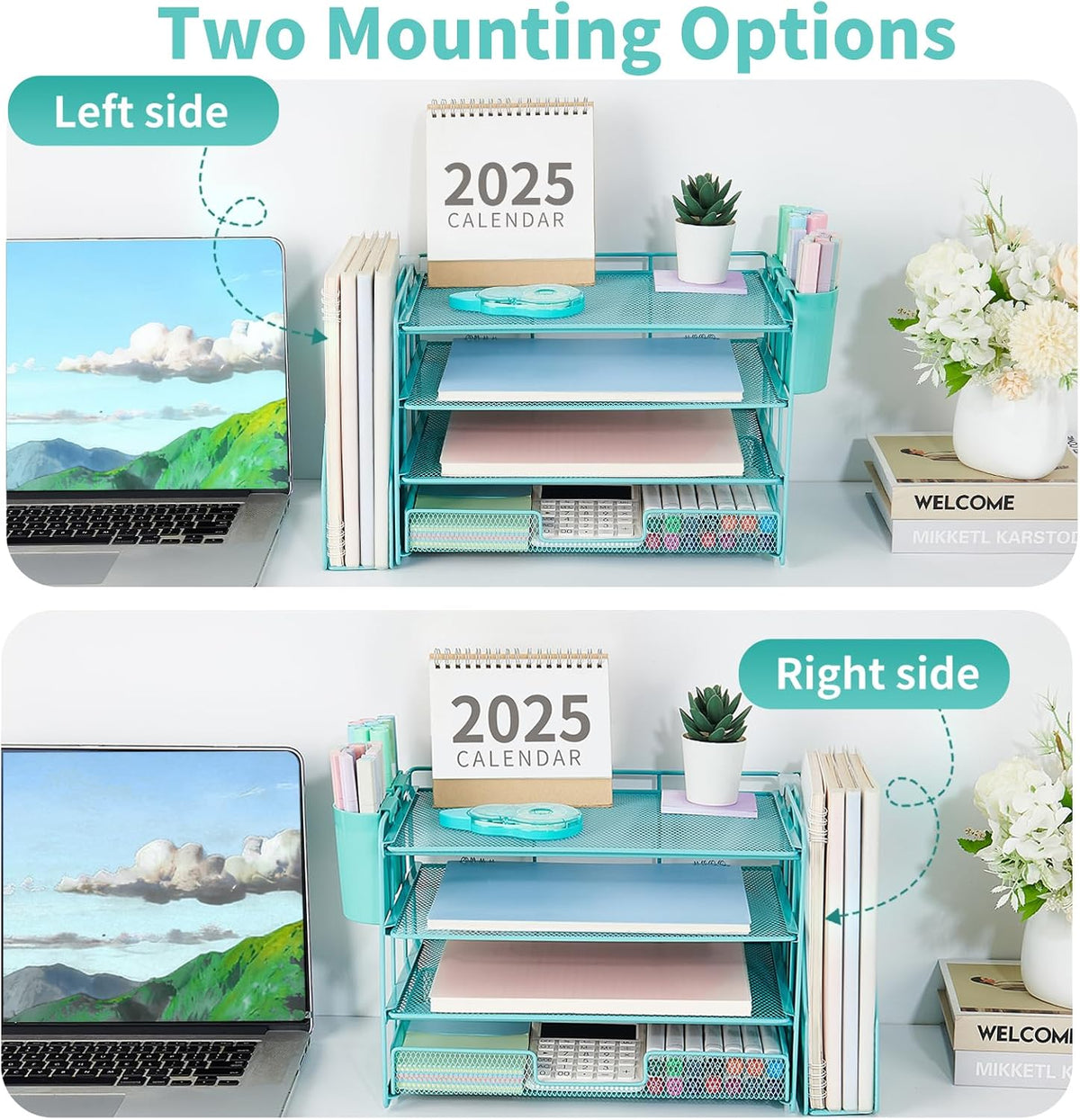 opnice desk organizer, 4-tier desktop file organizer with shown in use