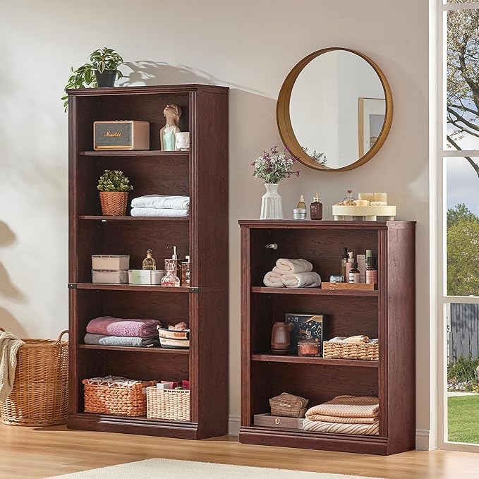 RWYHG 43" Walnut Tall Bookshelf Set of 2, 3-Tier Thick Wooden Book Shelf - Image 4
