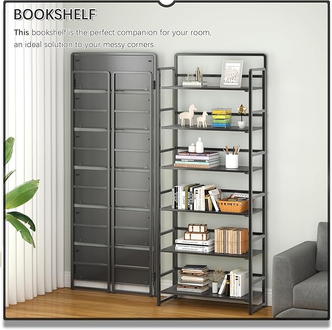 4NM No Assembly 6 Tiers Folding Bookshelf Storage Shelves Vintage Bookcase - Image 3