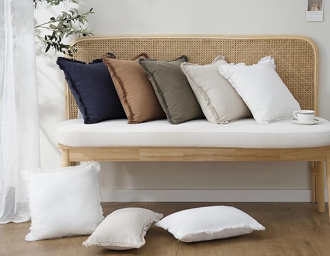 Foindtower Set of 2 Decorative Linen Fringe Throw Pillow Covers Cozy Boho - Image 7