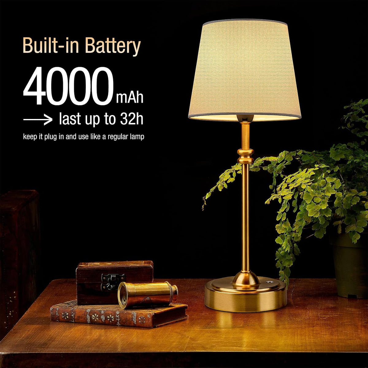 ONEWISH Cordless Lamp-Battery Operated Table lamp, 4000mAh Rechargeable, Step...