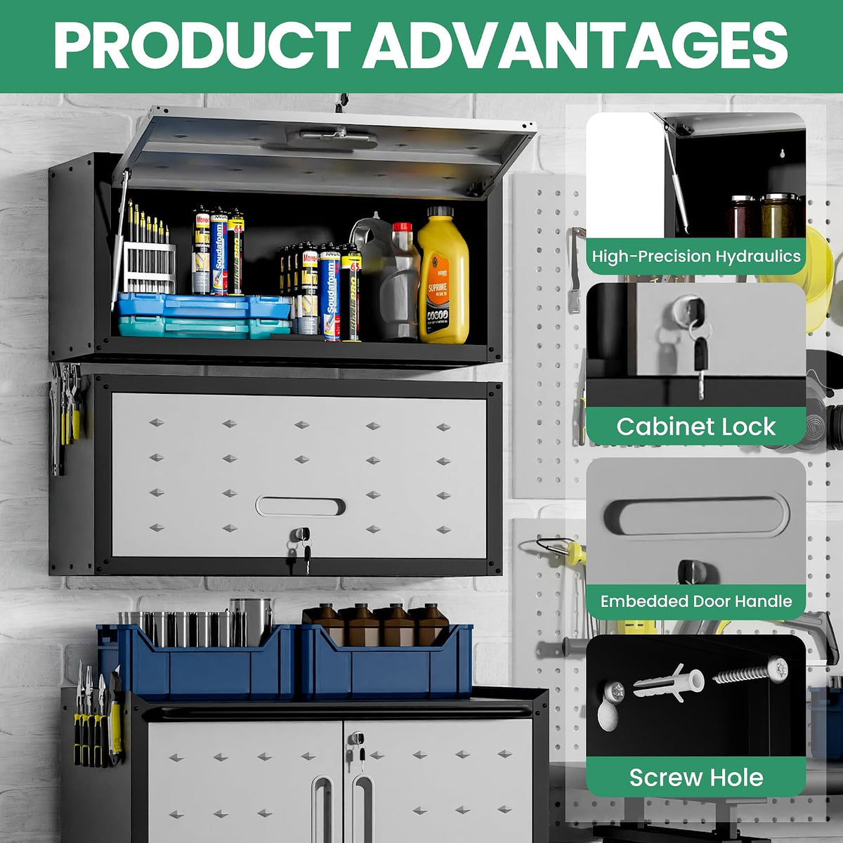 garage cabinet system | heavy duty steel all-in-one showing dimensions