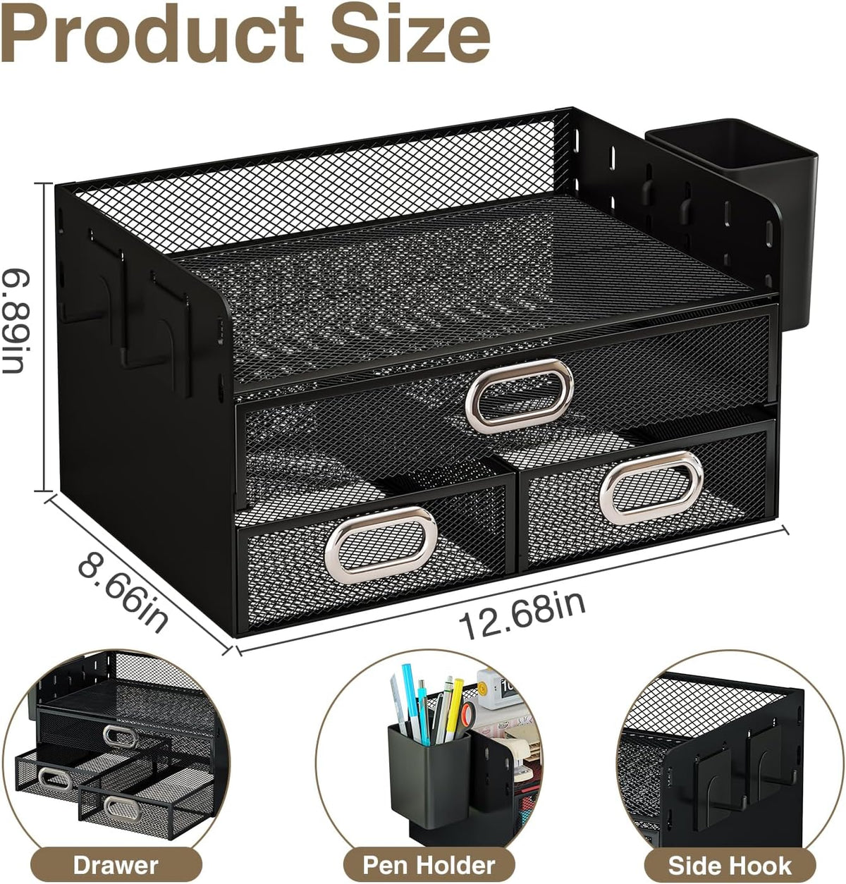 Drawer Organizers 3 Tier Mesh Desk File Holder with Pen Holder