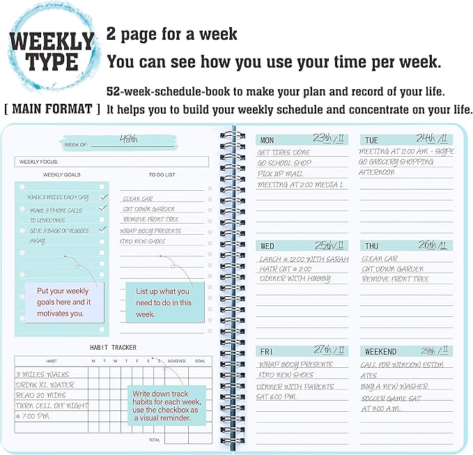 Undated Weekly Planner- Weekly Goals Notebook, A5 To Do List Planner, Habit - Image 2
