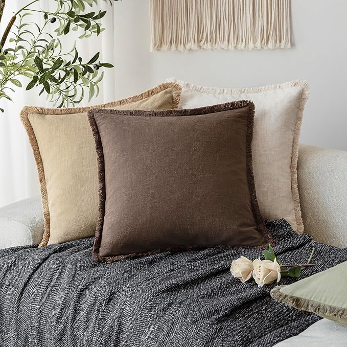 Foindtower Set of 2 Decorative Linen Fringe Throw Pillow Covers Boho Farmhouse - Image 5