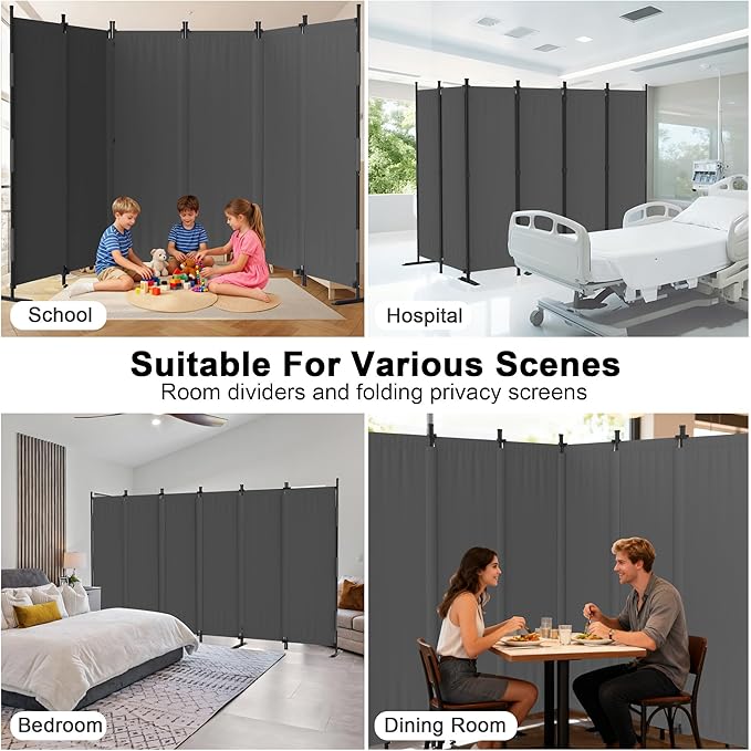 Kecreque 6 Panel Room Divider, 6ft Folding Screen Portable Wall Partition Room - Image 6