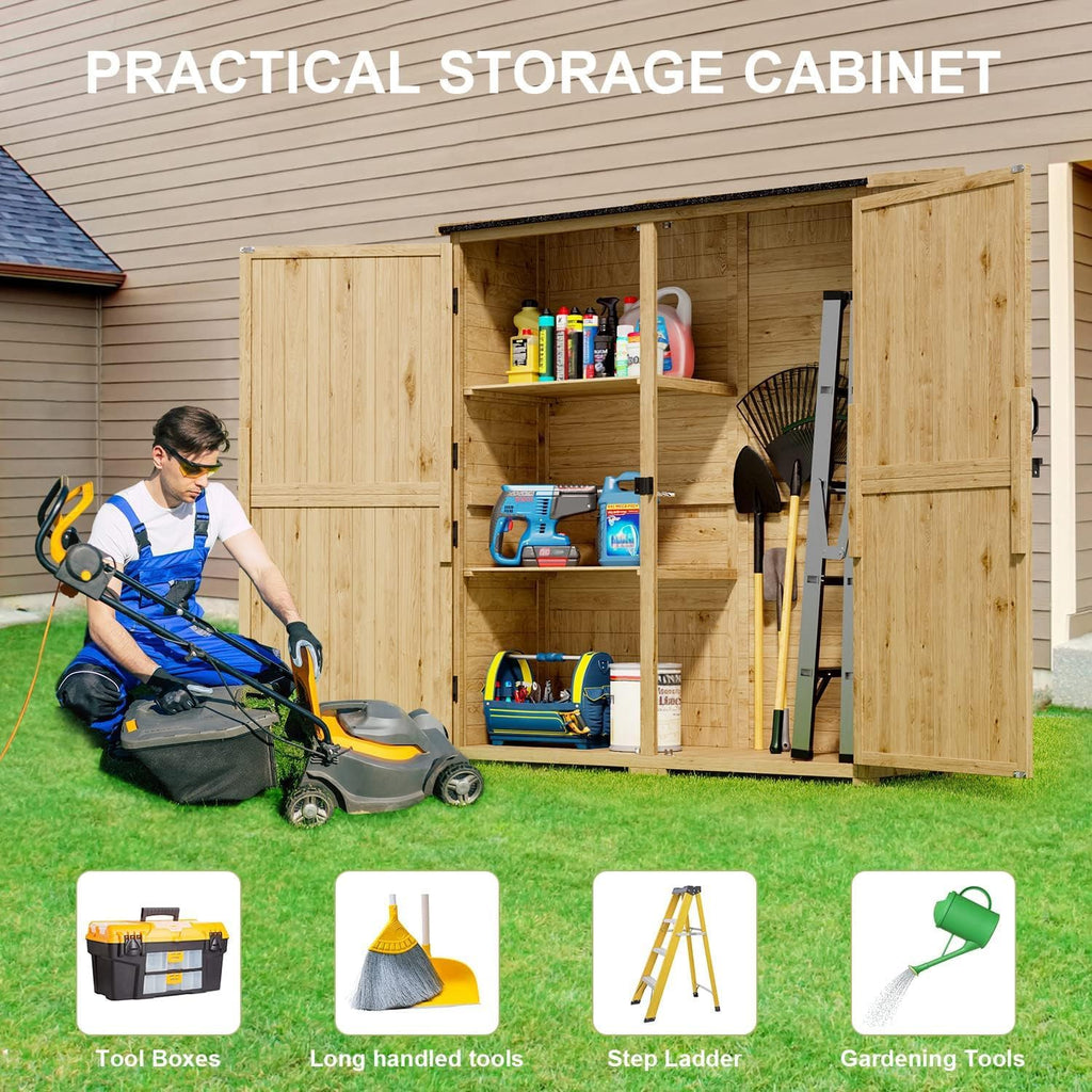 gizoon outdoor cabinet, waterproof roof, double lockable wooden, close-up detail