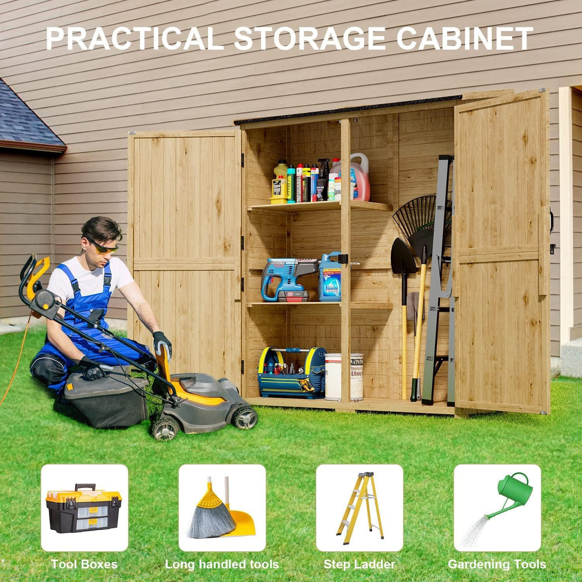 gizoon outdoor cabinet, waterproof roof, double lockable wooden, close-up detail