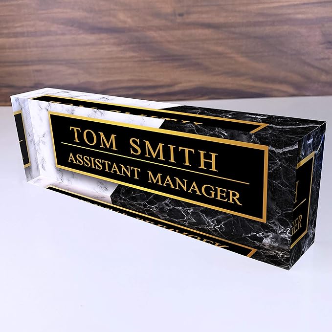 Artblox Office Desk Name Plate Personalized | Black & White Marble Design by Artblox