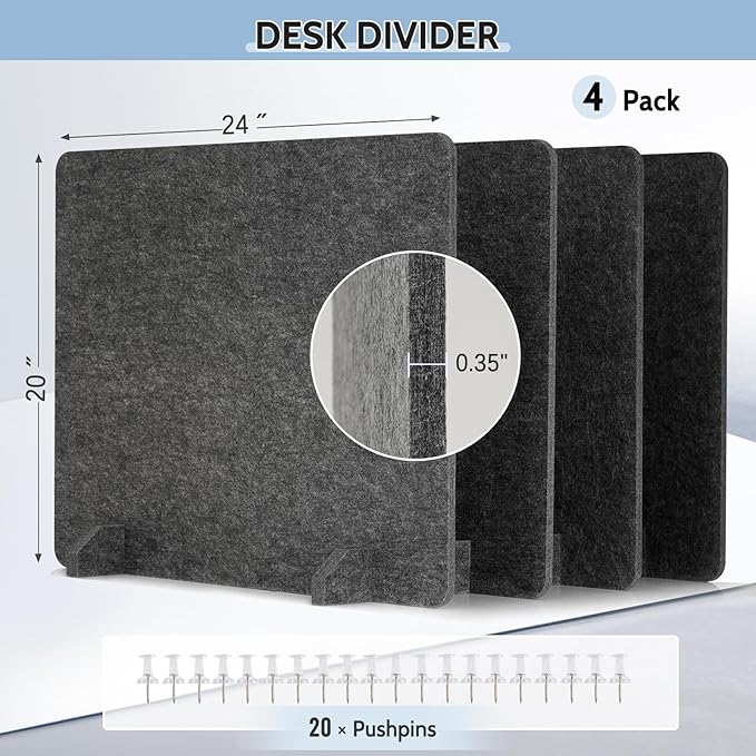 AMUSIGHT 4 Pack Acoustic Desk Dividers - Image 2