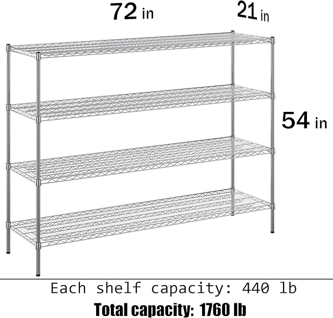 Regal Altair 21" Deep x 72" Wide x 54" Height Wire Shelving Kit | 4-Tier | NSF - Image 3