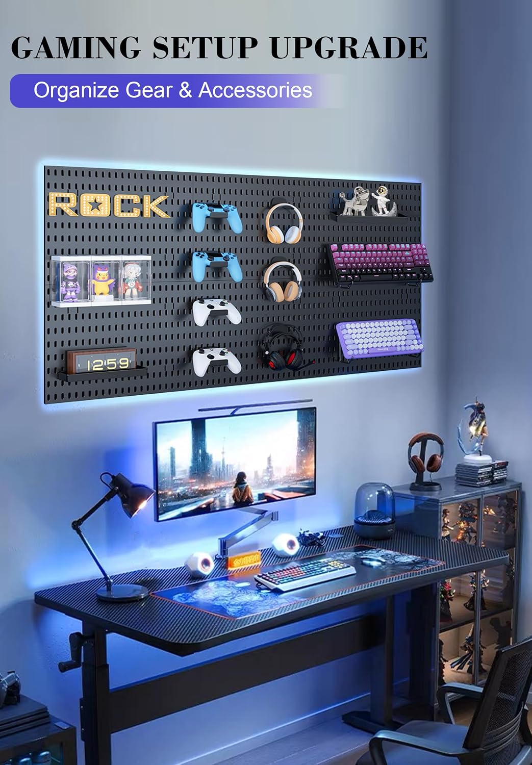 Pegboard Wall Organizer Set – 4 Peg Boards with Hooks & Shelves – Office,...