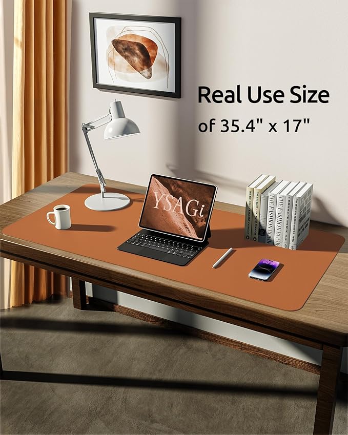 YSAGi Leather Desk Protector, Office Mat, Large Mouse Mat, Non-Slip PU Leather - Image 5