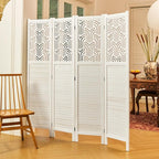 Svimi Folding Room Divider, 66.9 Inch 4 Panels Wood Carved Privacy Screens - Image 2