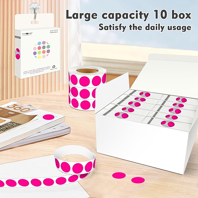 PARLAIM 3/4 Inch Roll Color Coding Labels, 10000 per 10 Rolls Round Permanent - Image 3